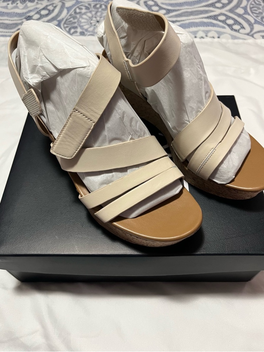 Neutral Cream Strappy Wedge Sandals with Ankle Strap